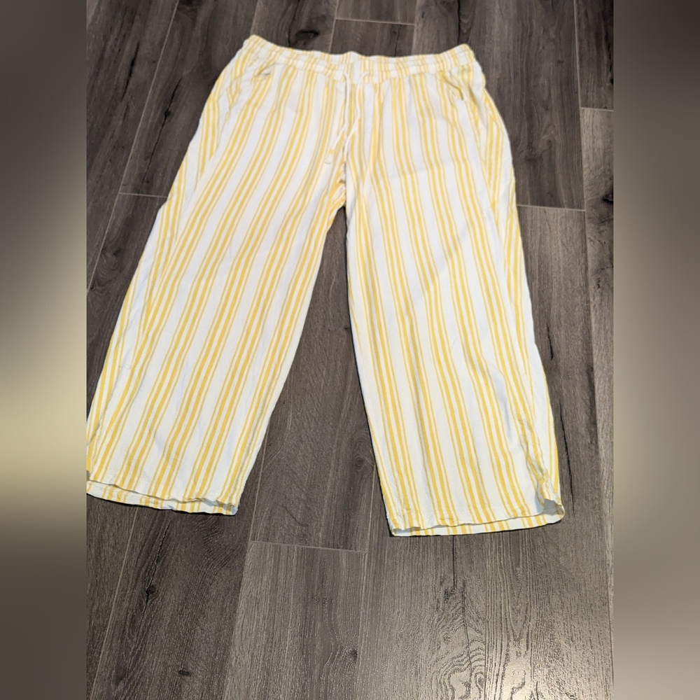 Striped Yellow & White Wide-Leg Pants
